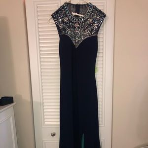 Women's dark and light blue sequin silk prom dress